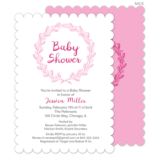 Pink Baby Shower Wreath Invitations